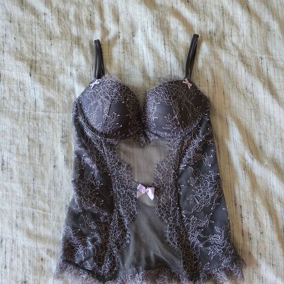 Victoria's Secret Other - Victoria's Secret Vintage Lace Trim Corset In Gray And Lavender